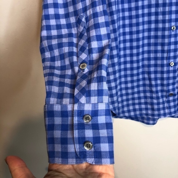 J. Crew Crinkle Gingham Boy Shirt Blue Plaid, size 00 - Picture 4 of 9
